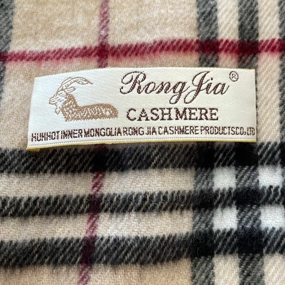 MONGOLIAN CASHMERE Plaid Scarf Brown Black Red‎ Tartan Rong Jia Shawl Wrap - Picture 3 of 3